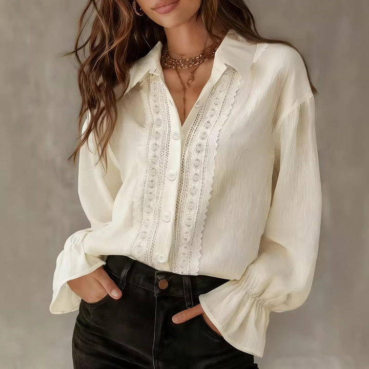 Damen elegante Bluse mit Spitzendetails und Ballonärmeln Lisslune