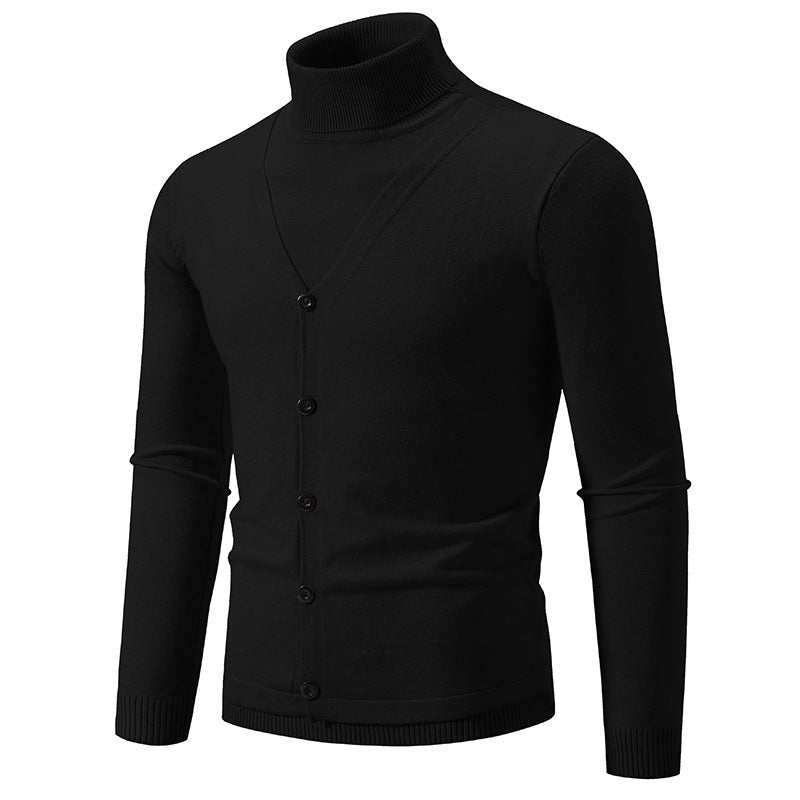 Men's elegant turtleneck sweater with buttoned front details and fine knit texture Lisslune