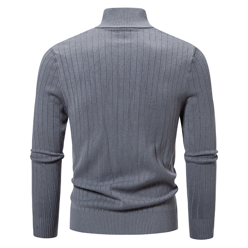 Men's elegant fine knit pullover with stand-up collar and zipper Lisslune
