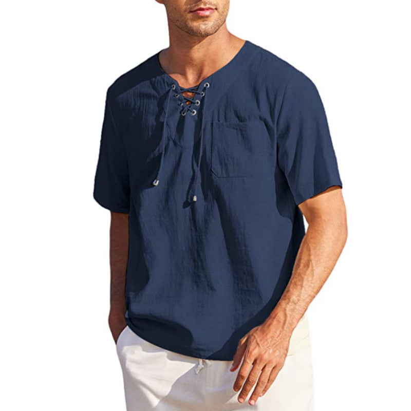 Men's short-sleeve shirt with modern lacing design and practical chest pocket Lisslune