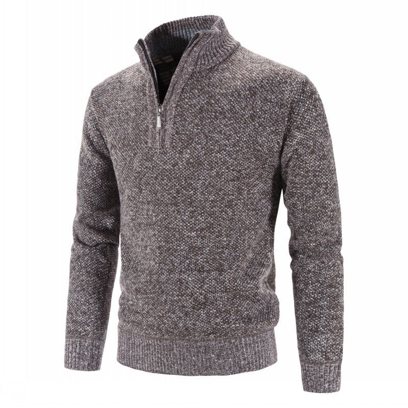 Men's fashionable knit pullover with half zipper and textured design Lisslune