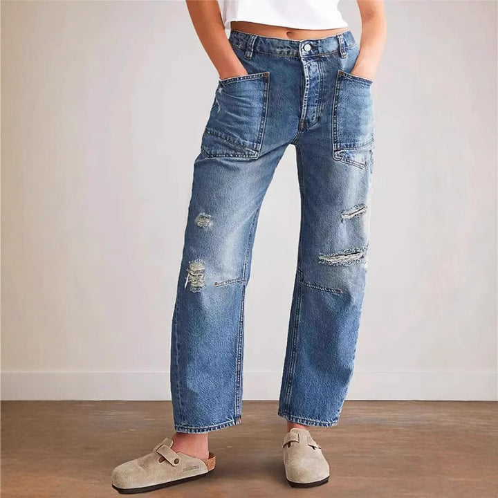 Women's wide-cut jeans with creative pockets and destroyed details Lisslune