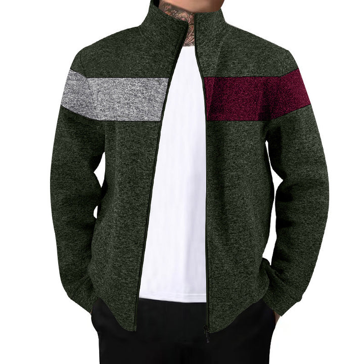 Men's sporty stand-up collar sweater with contrasting color areas and high-quality cotton Lisslune
