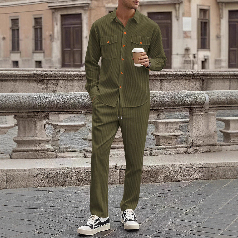 Men's Casual Stripe Set with Modern Button Details and Practical Pockets Lisslune