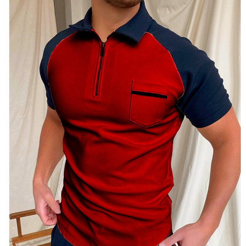 Men's short sleeve polo shirt with functional zipper and chest pocket Lisslune