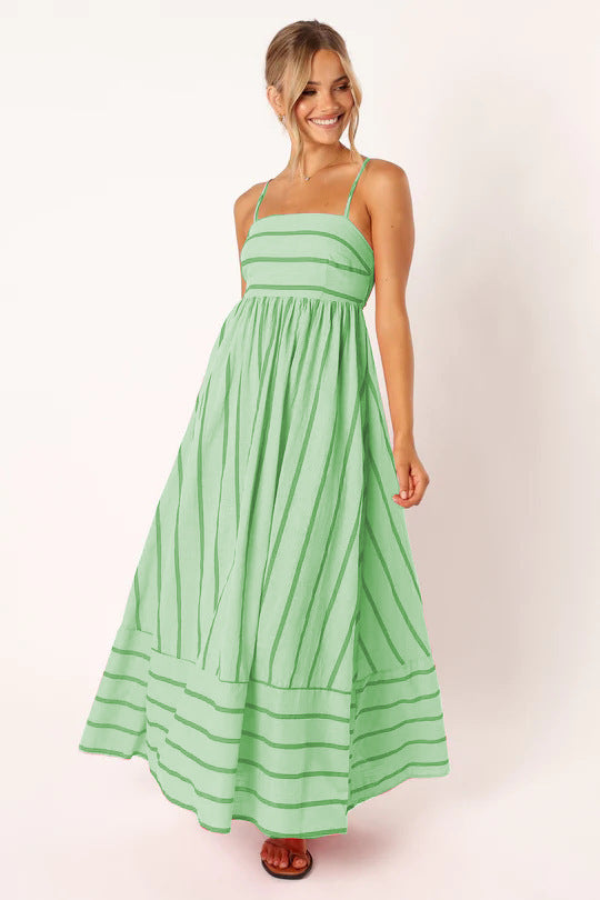 Women’s maxi dress with narrow spaghetti straps and elegant horizontal stripes Lune London