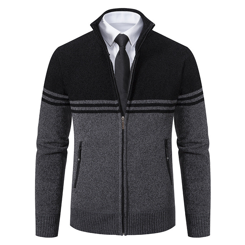 Men's sporty and fashionable zip-up cardigan with contrasting stripes Lisslune