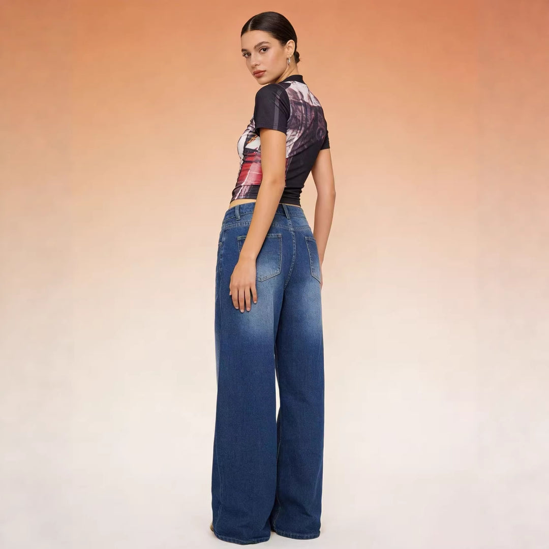 Damen Weit geschnittene High-Waist Jeans mit raffinierter Taillierung Lisslune