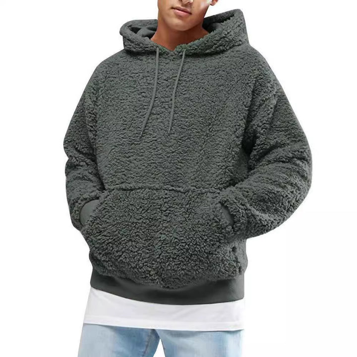 Men's Casual Teddy Fleece Hoodie with Practical Kangaroo Pockets and Adjustable Drawstring Lisslune