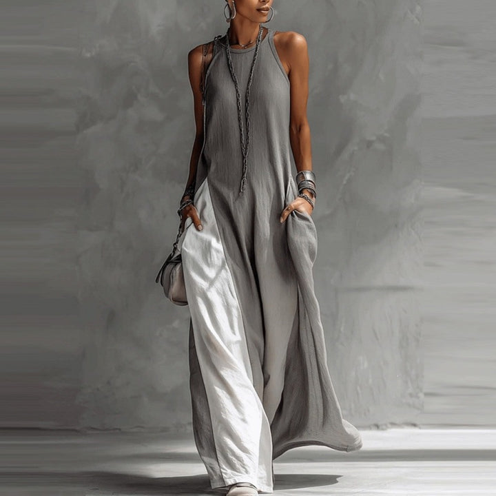 Women Casual Maxi Dress with Asymmetrical Cut and Deep Back Neckline Lisslune