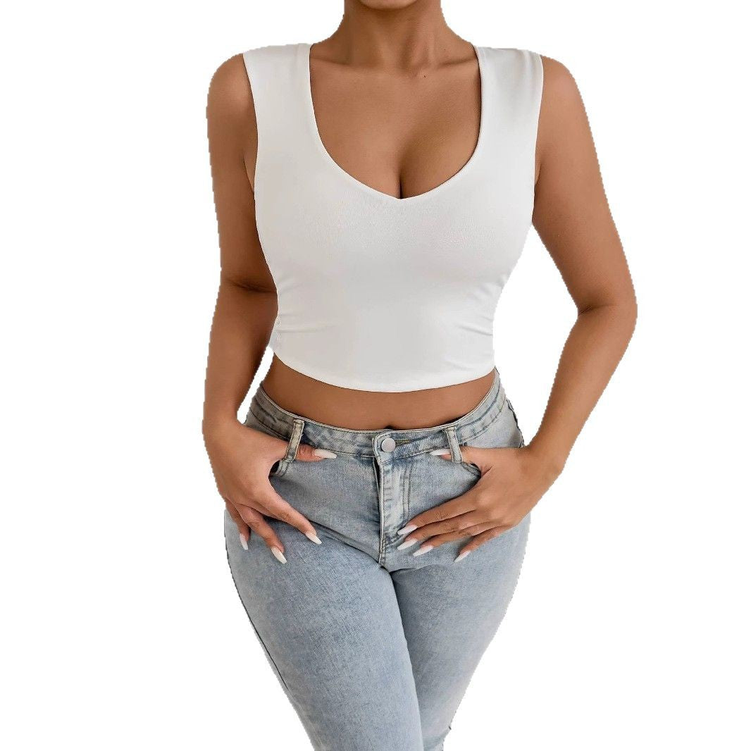 Damen figurbetontes Crop-Top mit tiefem V-Ausschnitt Lisslune