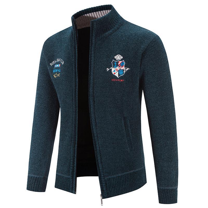 Men's fashionable cardigan with high collar and intricate embroidery Lisslune