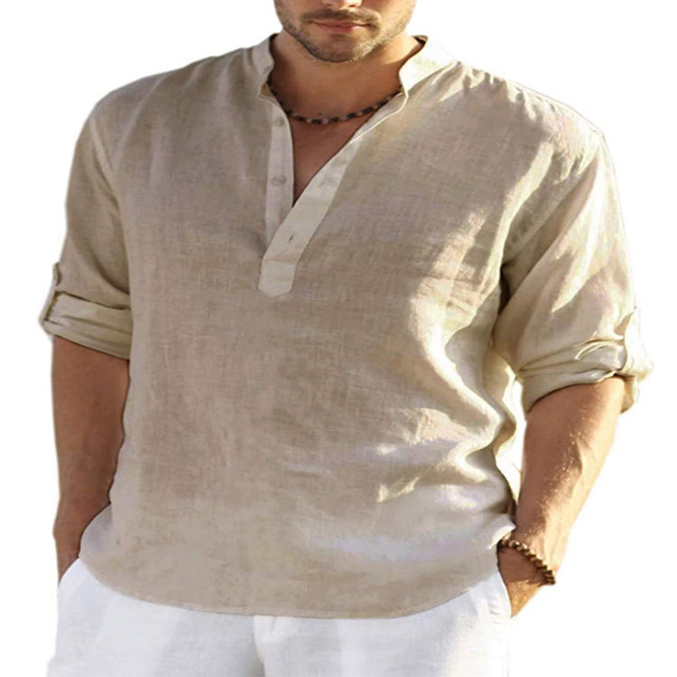 Men's linen shirt with short cuffs and modern accents Lisslune