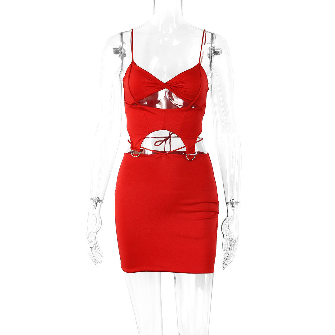 Damen Figurbetontes Cut-Out Kleid mit zarten Trägern und Ringdetails Lisslune