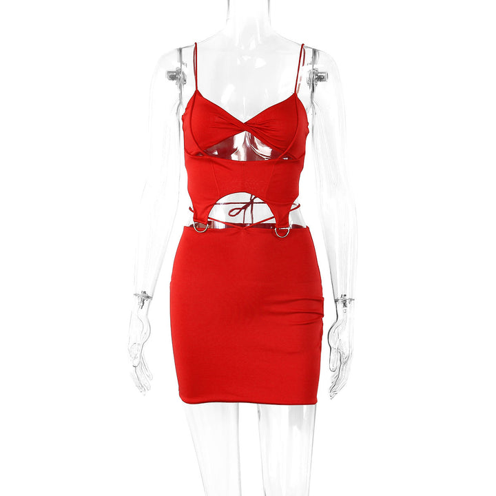 Damen Figurbetontes Cut-Out Kleid mit zarten Trägern und Ringdetails Lisslune