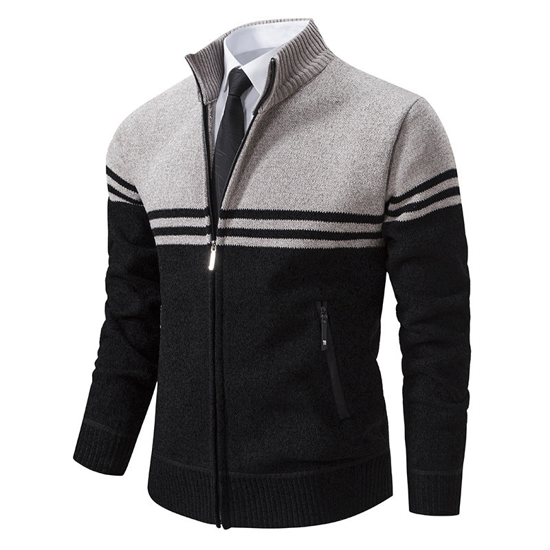 Men's sporty and fashionable zip-up cardigan with contrasting stripes Lisslune