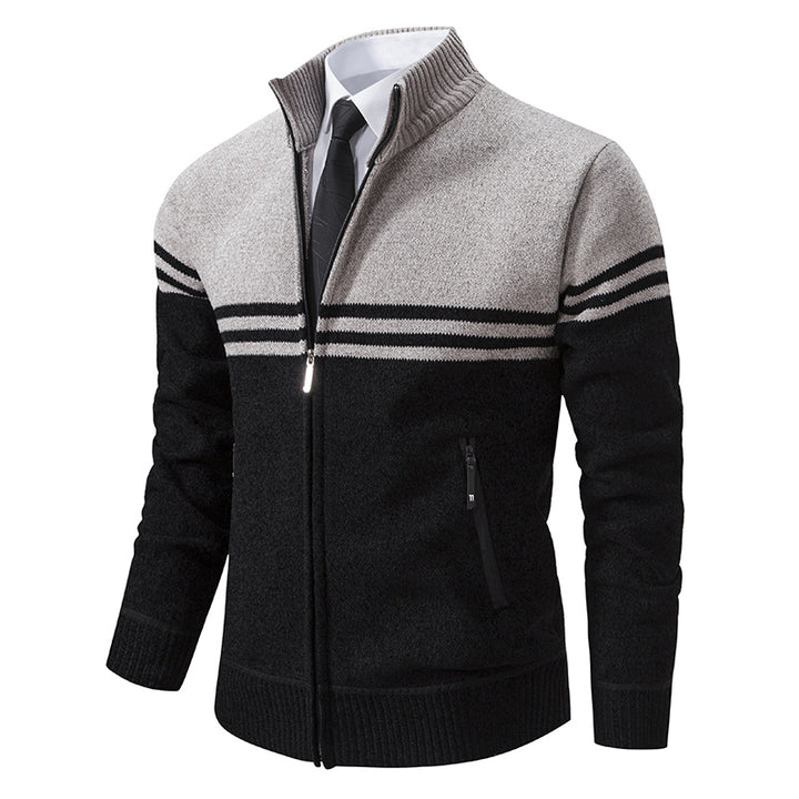 Men's sporty and fashionable zip-up cardigan with contrasting stripes Lisslune