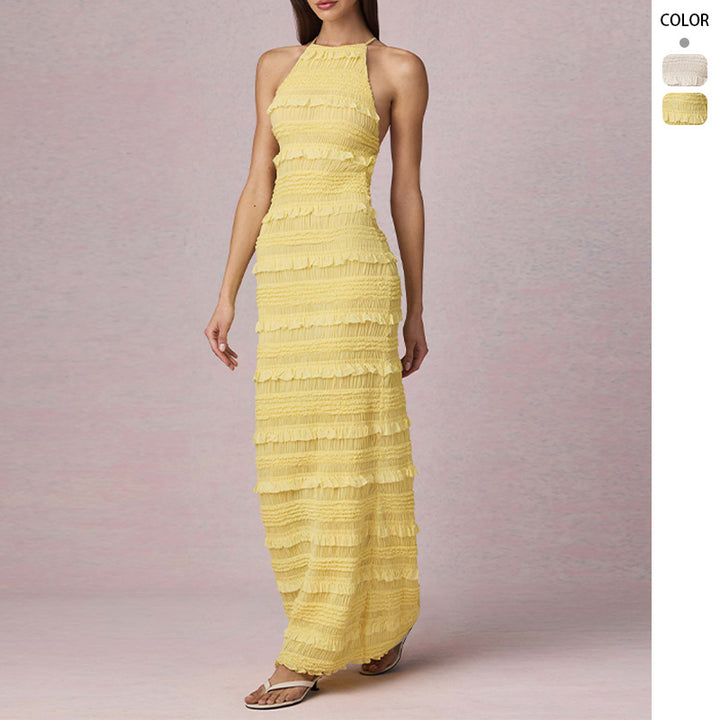 Ladies Maxi Dress with fringed design and elegant halterneck Lisslune