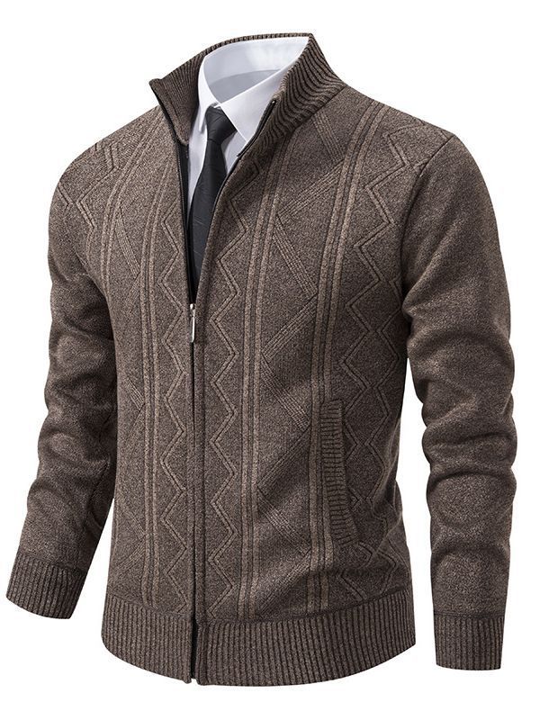 Men's stylish cardigan with textured cable design and high stand-up collar Lisslune