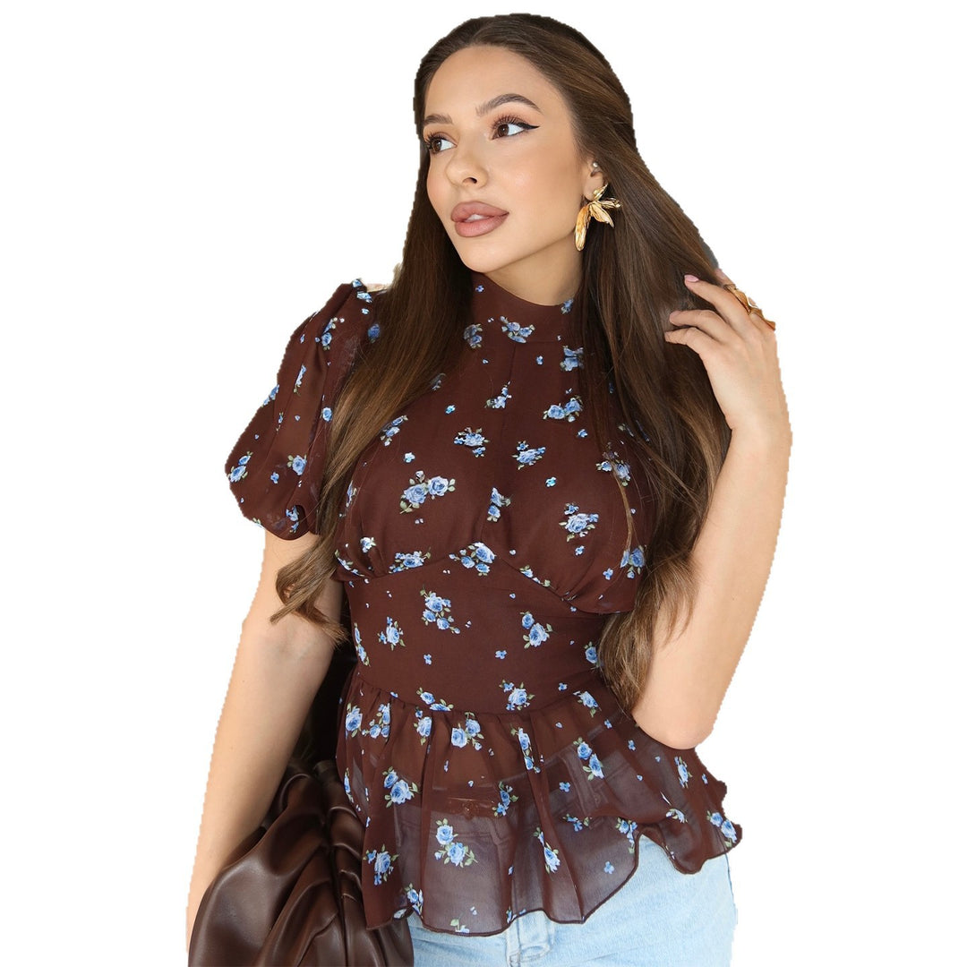 Women’s blouse with floral design and ruffle hem Lisslune
