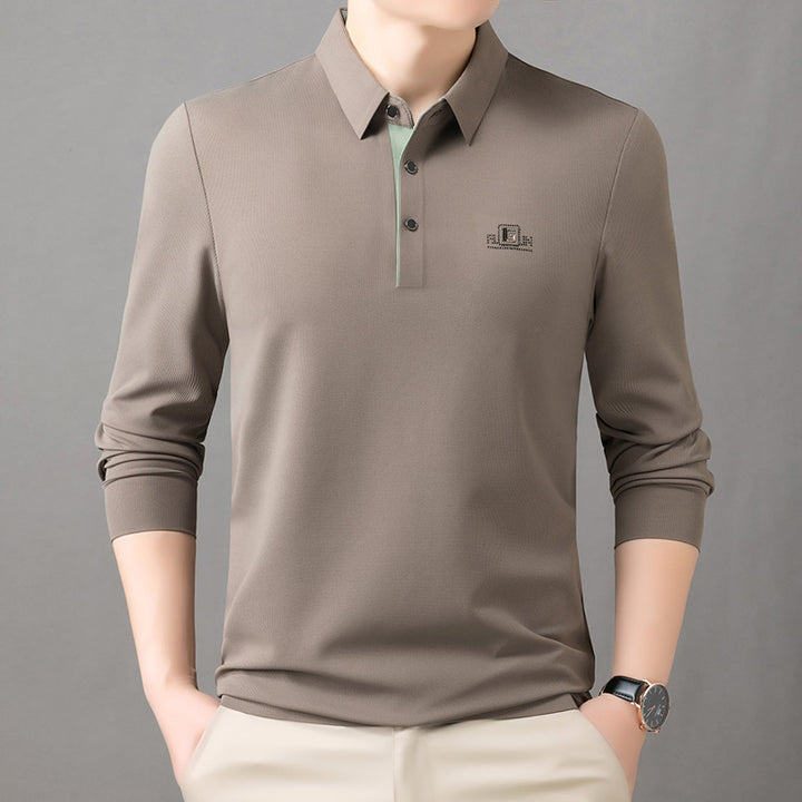 Men's Breathable Long Sleeve Polo Shirt with Modern Collar Lisslune