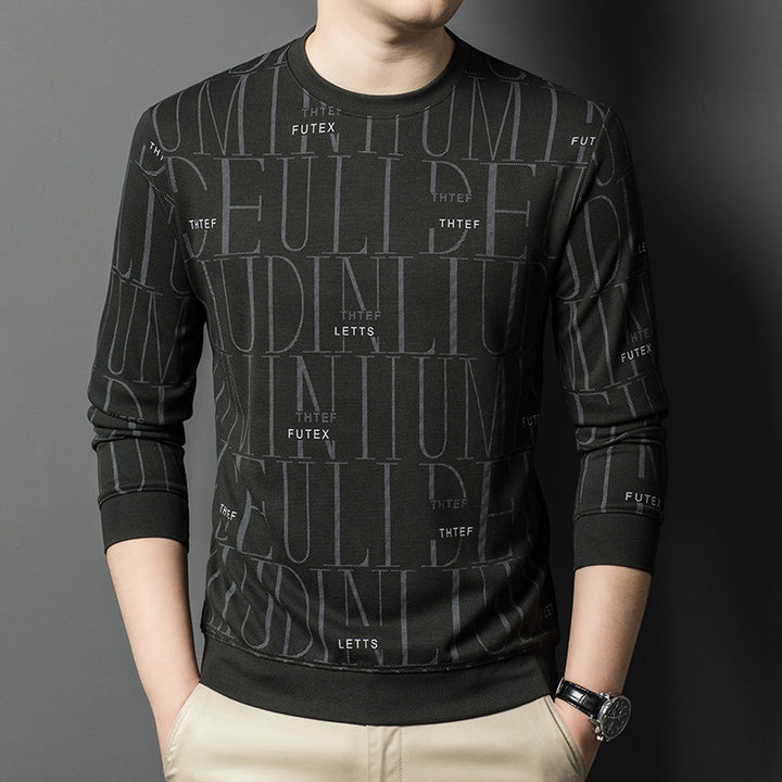 Men's fashionable crew neck sweater with graphic lettering Lisslune