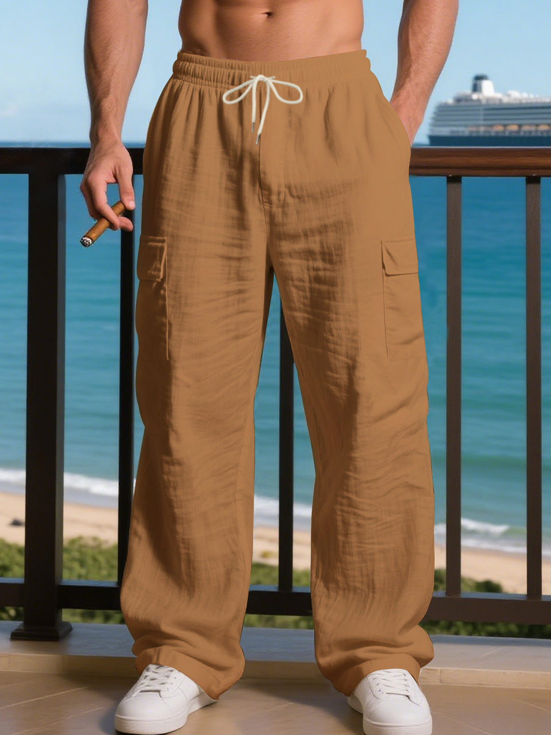 Men's relaxed cargo pants with elastic waistband and practical side pockets Lisslune