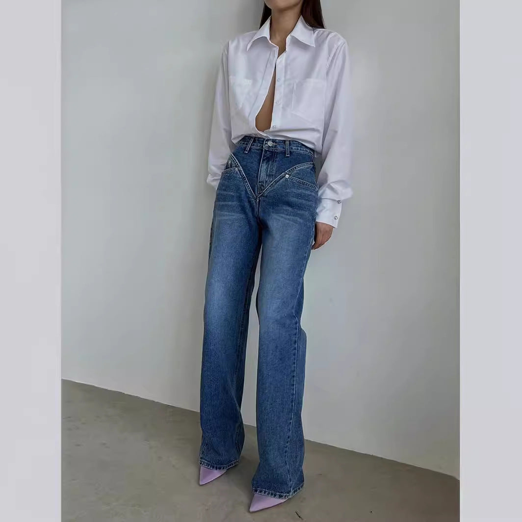 Damen Weit geschnittene Jeanshose mit einzigartigem Design Lisslune
