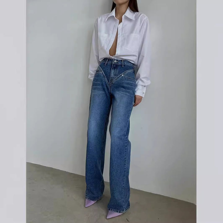 Damen Weit geschnittene Jeanshose mit einzigartigem Design Lisslune