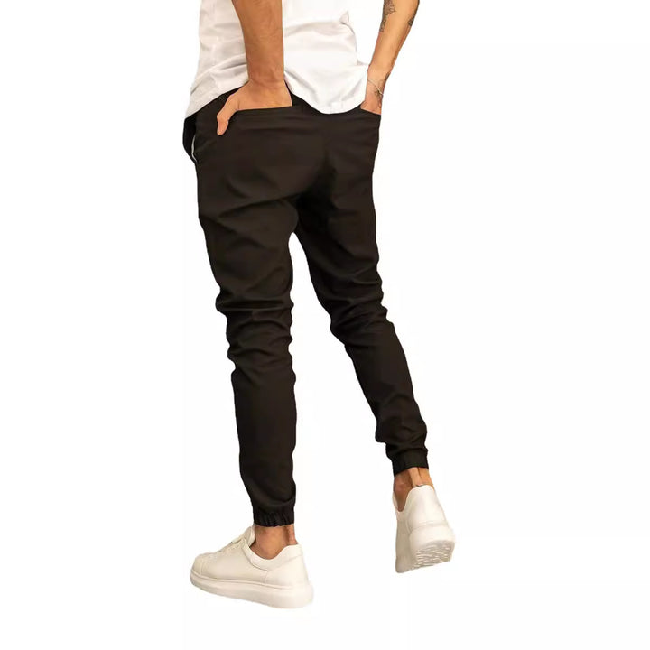 Men's Slim-Fit Jogging Pants with Elastic Waistband and Practical Side Flap Pockets Lisslune