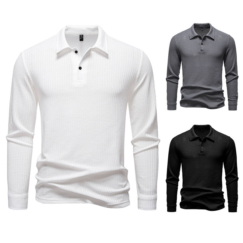 Men's Long Sleeve Polo Shirt made of textured cotton Lisslune