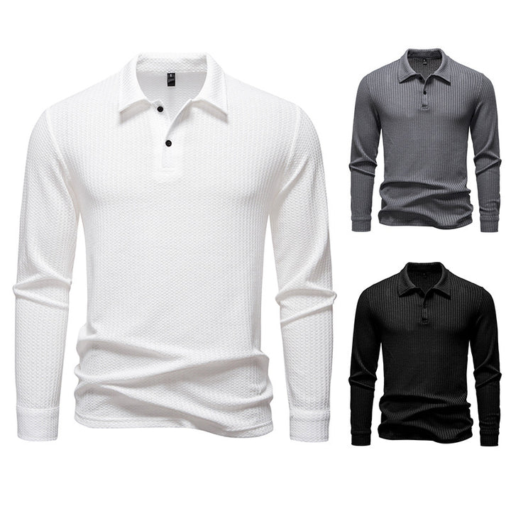 Men's Long Sleeve Polo Shirt made of textured cotton Lisslune