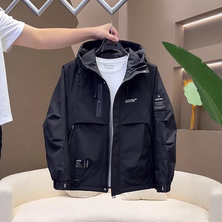 Men's Functional Outdoor Jacket with Adjustable Hood Design and Practical Pockets Lisslune