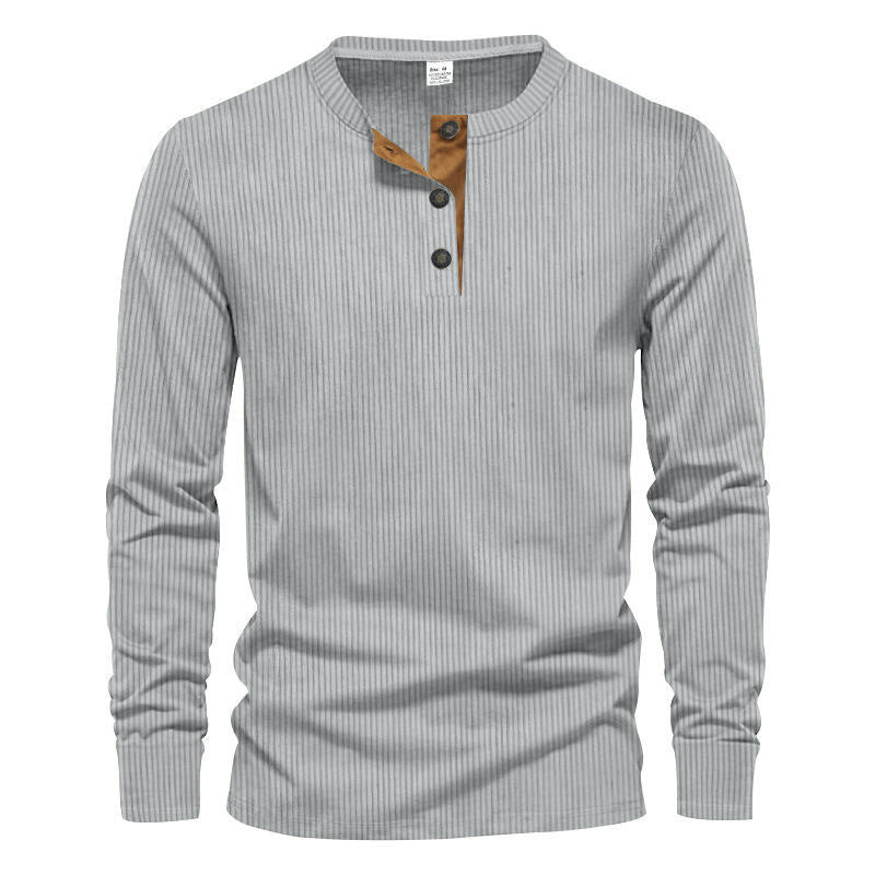 Men's long-sleeve shirt with textured ribbed look and fashionable button placket detail Lisslune