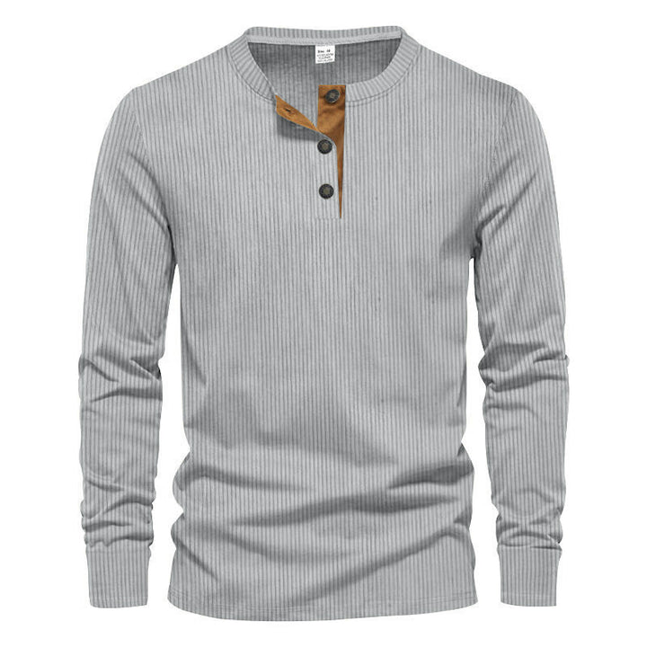 Men's long-sleeve shirt with textured ribbed look and fashionable button placket detail Lisslune