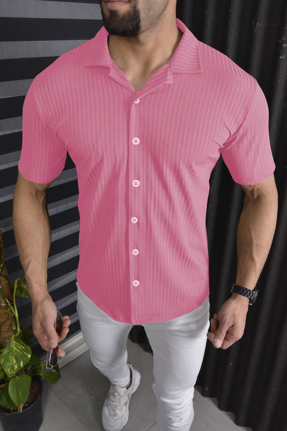 Men's Short Sleeve Shirt with Fine Ribbed Design Lisslune