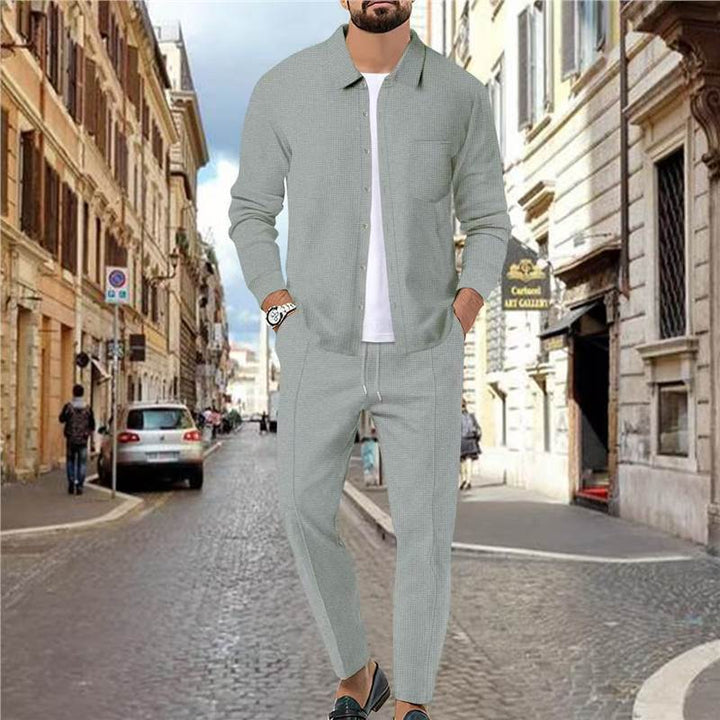 Men's Fashion Leisure Set with Textured Top and Elastic Waistband Lisslune