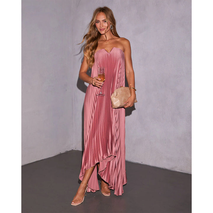Women's maxi dress with pleated bodice and elegant V-neck Lune London