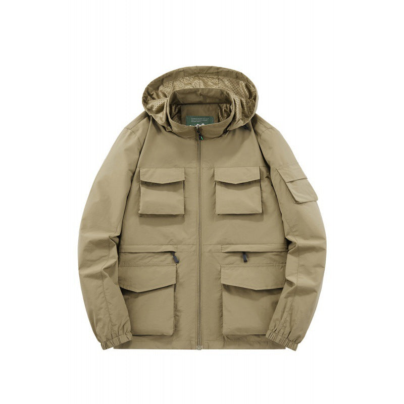 Men's Multifunctional Jacket with Numerous Pockets and Adjustable Hood Collar Lisslune