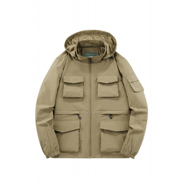 Men's Multifunctional Jacket with Numerous Pockets and Adjustable Hood Collar Lisslune