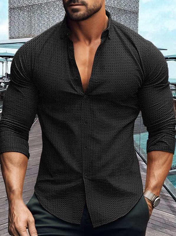 Men's elegant long-sleeve shirt with textured pattern Lisslune