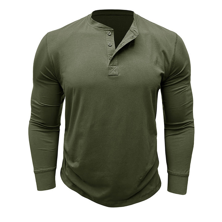 Men's Long Sleeve Henley Shirt with Stylish Buttons and High-Quality Cotton Blend Lisslune