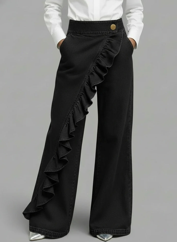 Women's Wide Jeans Pants with Ruffle Detail Lisslune