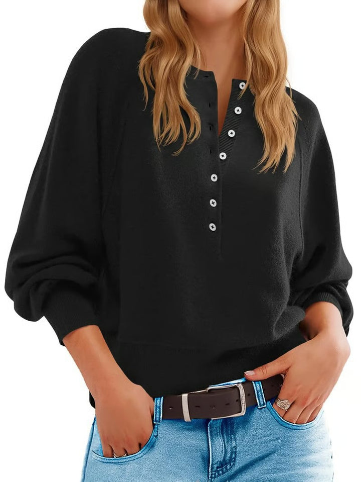 Women's casual sweater with button placket and loose fit Lisslune