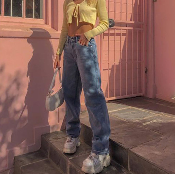 Damen weite High-Waist Jeans mit lässigem Schnitt und modischen Akzenten Lisslune