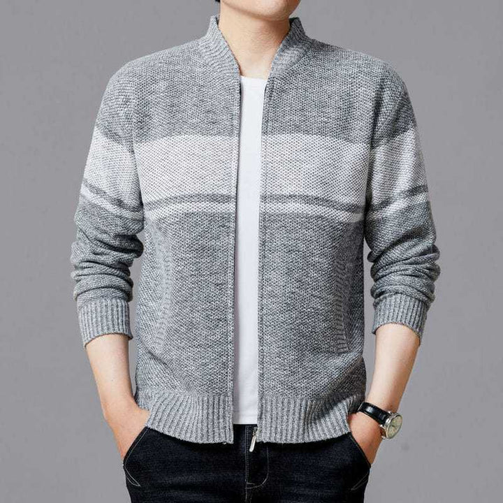 Men's Cardigan with Modern Cable Pattern and Zipper Lisslune