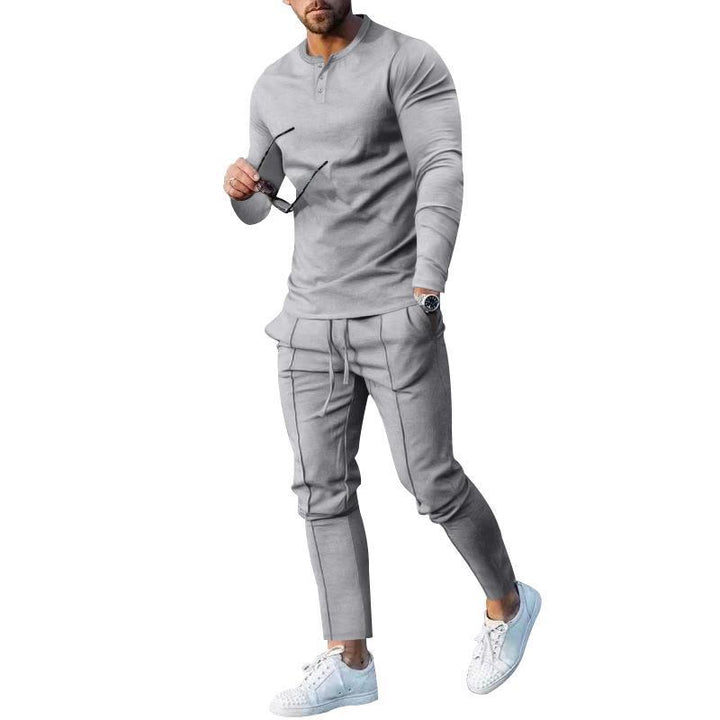 Men's sporty top and pants set with modern Henley neckline Lisslune