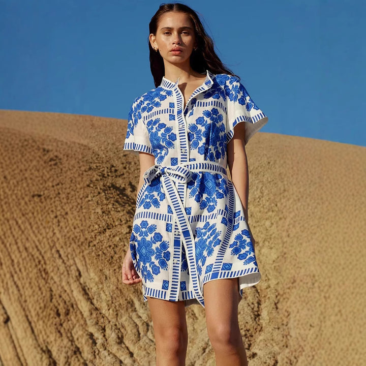 Women's leisure dress with floral pattern and comfortable waist belt Lune London