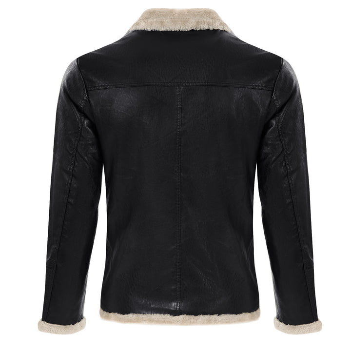 Men's elegant leather jacket with cuddly collar Lisslune
