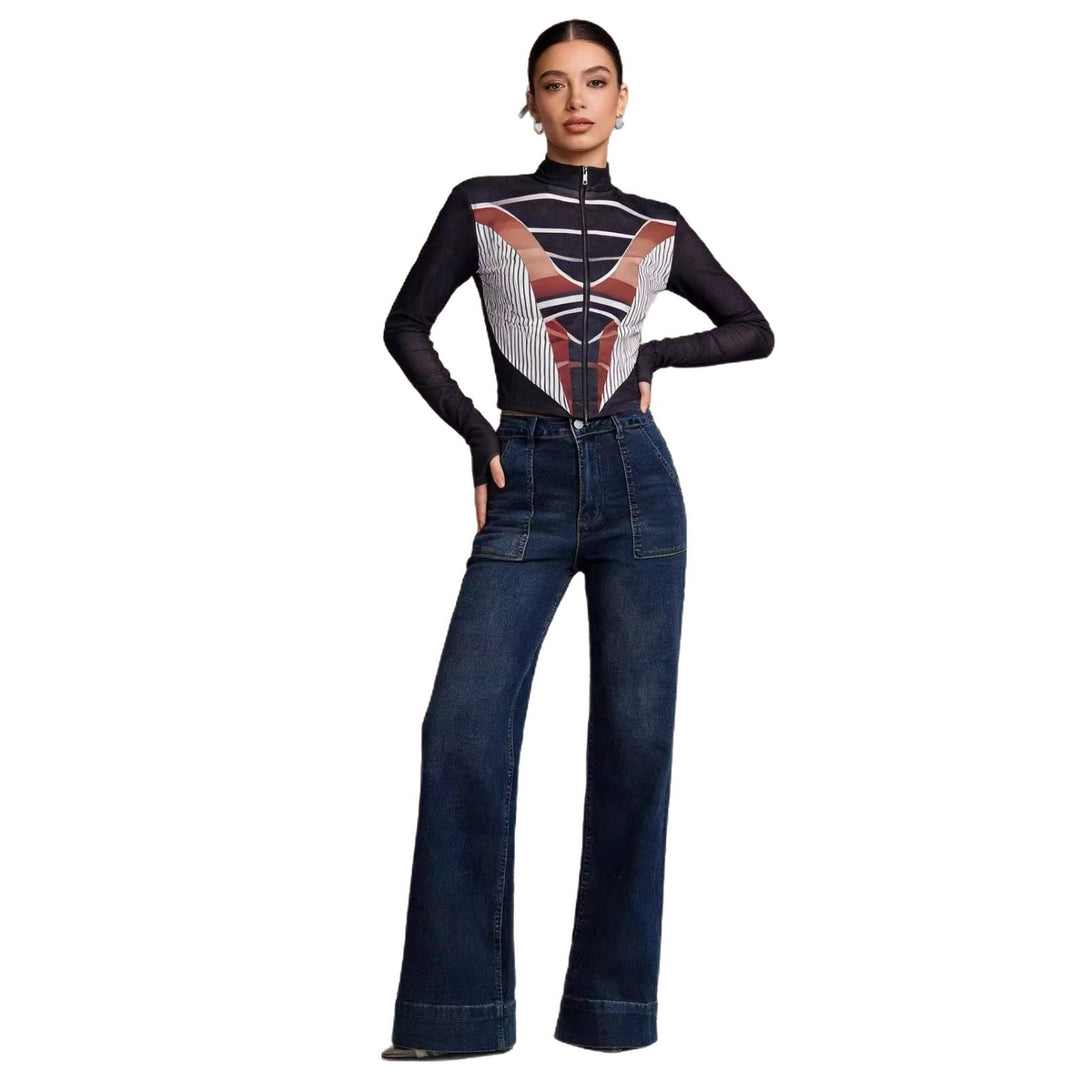 Women High-Waist Wide-Leg Pants with Trendy Patch Lisslune